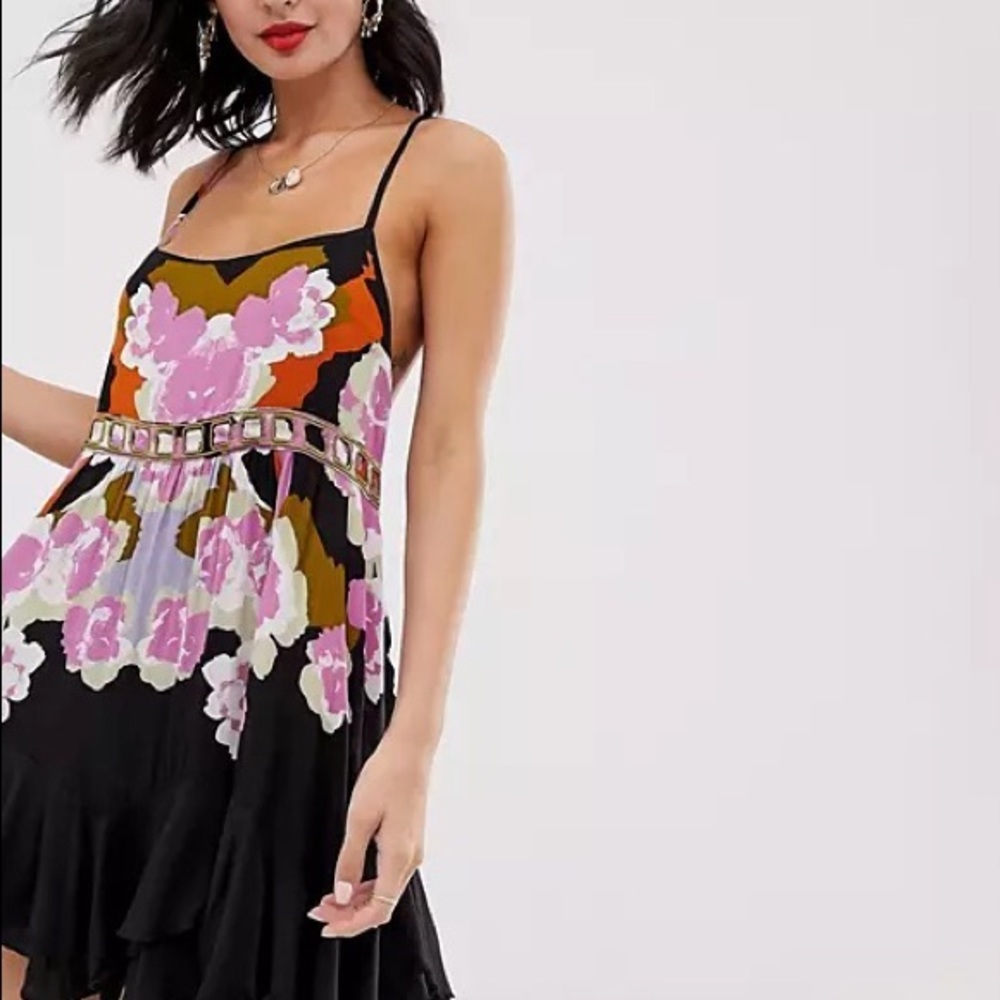 Free People Pink and Purple Ruffled Tiered Sundress